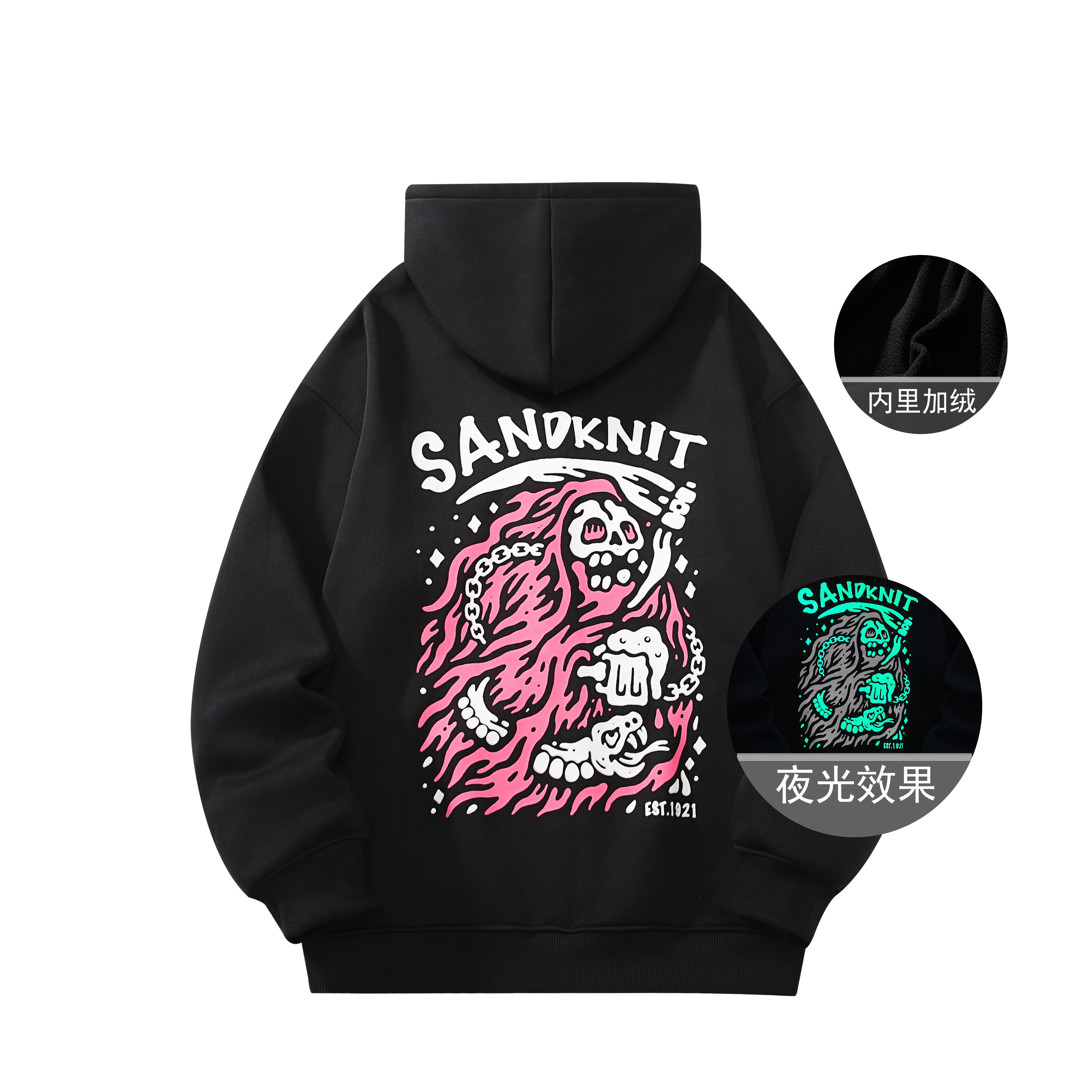 SandKnit Halloween Skull Snake Print Loose Fit Unisex Zip-Up Hoodie. YX-1820YH595