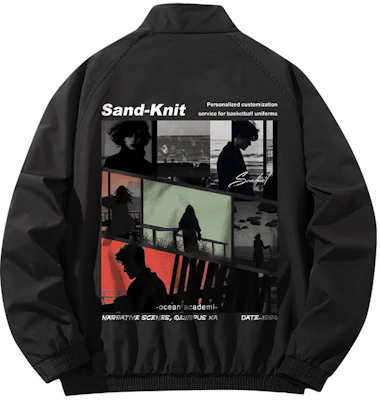SandKnit字母标志印花休闲宽松立领夹克男女同款 YX-233527 Buy SandKnit字母标志印花休闲宽松立领夹克男女同款 YX-233527