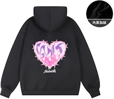 SandKnit Pink Flame Heart Logo Print Oversized Fleece Hoodie Cardigan Unisex. YX-1820YH628 SandKnit Pink Flame Heart Logo Print Oversized Fleece Hoodie Cardigan Unisex. YX-1820YH628