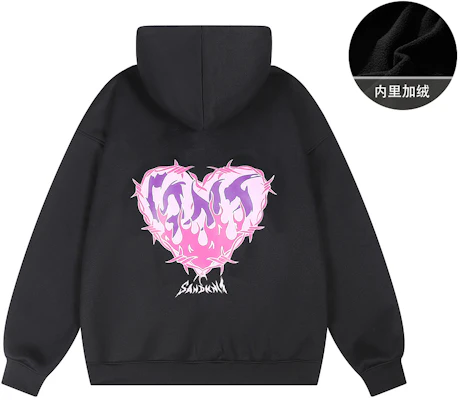 SandKnit 粉色火焰心Logo印花加厚連帽外套開衫 男女通用. YX-1820YH628 Buy SandKnit 粉色火焰心Logo印花加厚連帽外套開衫 男女通用. YX-1820YH628