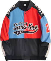 SandKnit Red Blue Logo Print Casual Unisex Varsity Jacket Red Blue YX-JB233349 SandKnit Red Blue Logo Print Casual Unisex Varsity Jacket Red Blue YX-JB233349