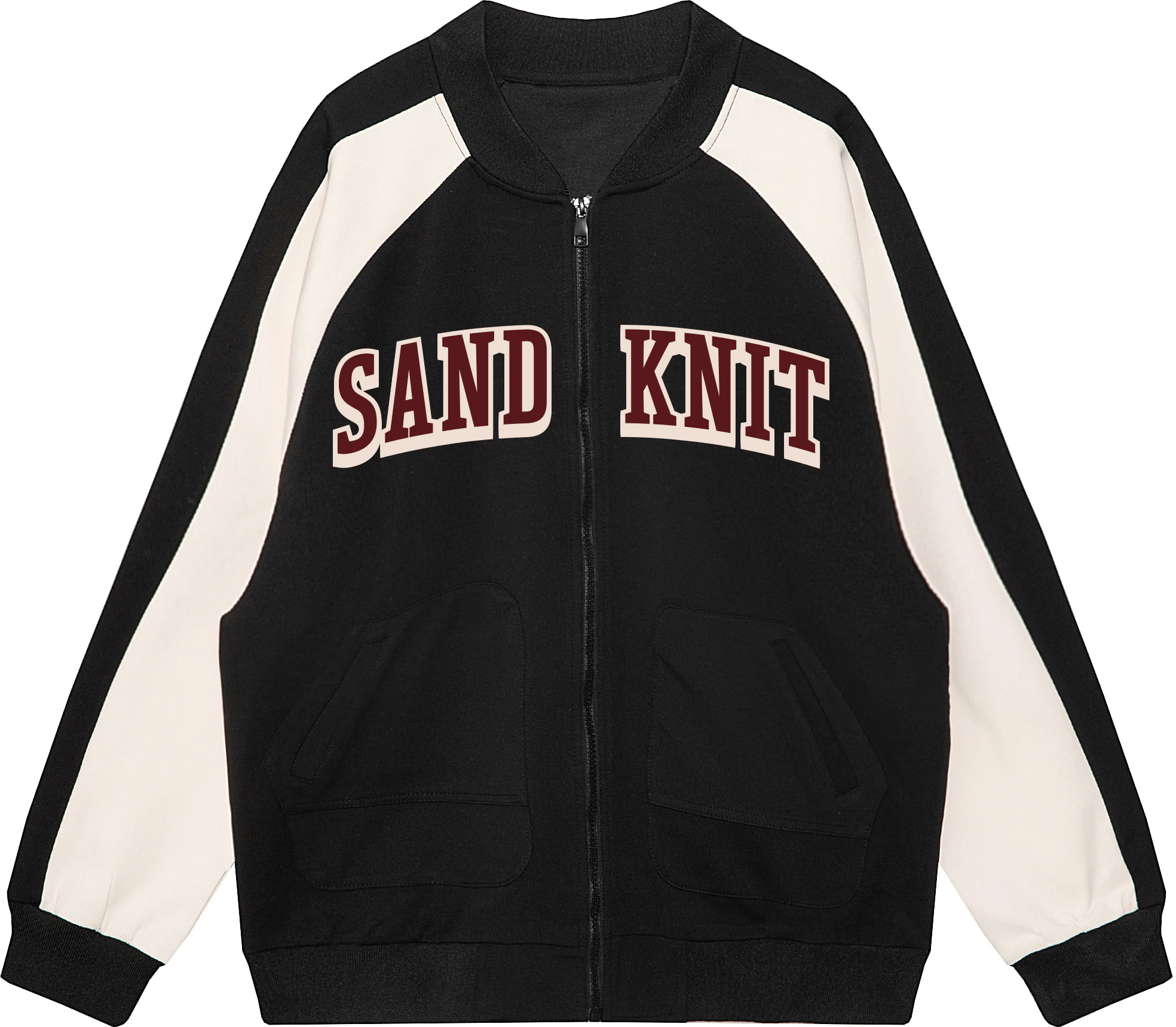 sand-knit-retro-color-block-letter-print-casual-loose-zip-jacket-unisex-yx-233495