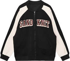SandKnit Retro Color Block Letter Print Casual Loose Zip Jacket Unisex YX-233495 SandKnit Retro Color Block Letter Print Casual Loose Zip Jacket Unisex YX-233495