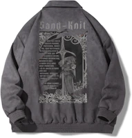 SandKnit Retro Cross Logo Suede Jacket with Graphic, Button-Up, Unisex Casual Fit. YX-233524 SandKnit Retro Cross Logo Suede Jacket with Graphic, Button-Up, Unisex Casual Fit. YX-233524