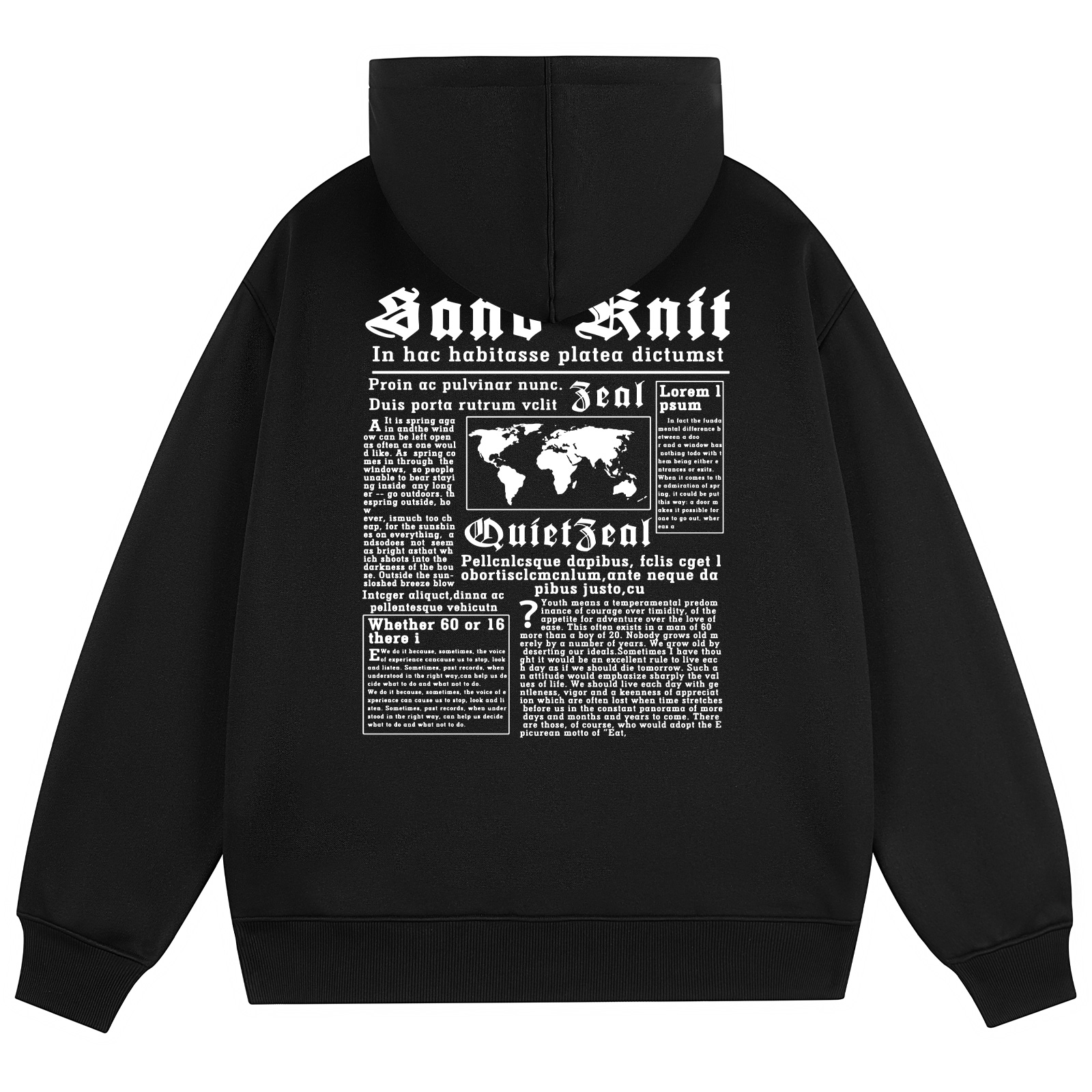 SandKnit Retro Newspaper Print Oversized Hoodie Zip-Up Jacket-Unisex Casual Wear WW034227