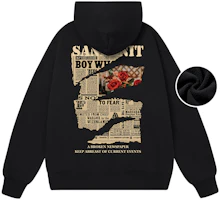 SandKnit Retro Rose 5.0 Newspaper Print Oversized Fleece Hoodie Unisex WW034013 SandKnit Retro Rose 5.0 Newspaper Print Oversized Fleece Hoodie Unisex WW034013