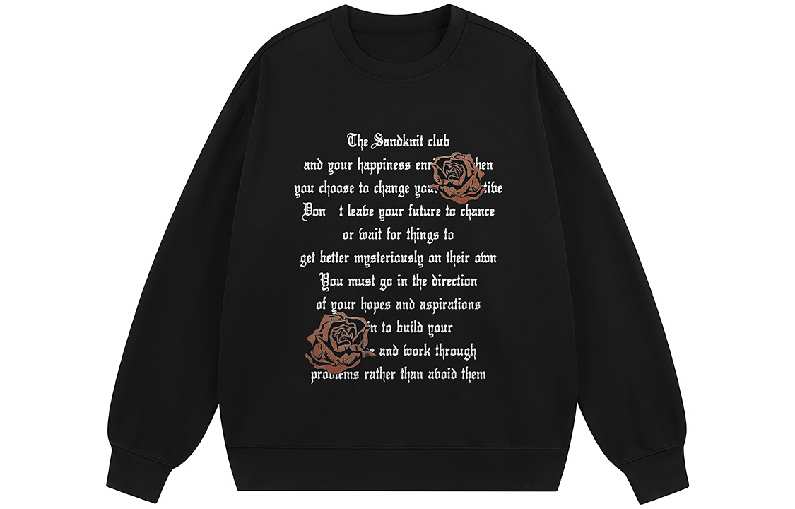 SandKnit Rose Print Oversized Fleece Crewneck Sweatshirt Unisex Casual Wear MW000004