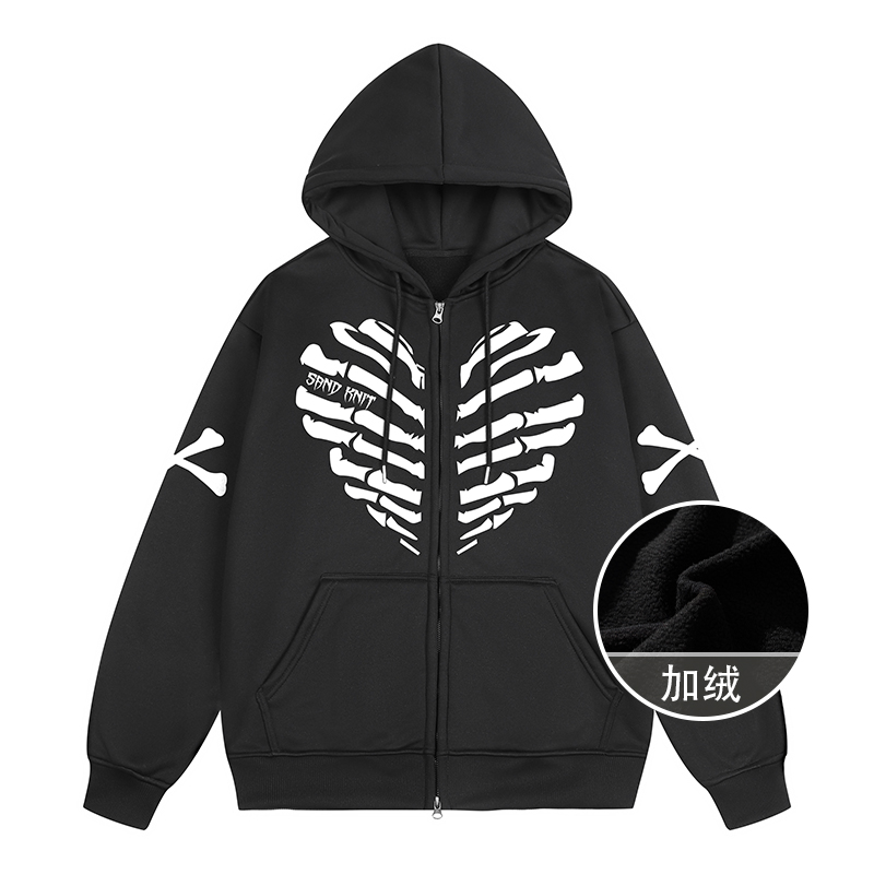 SandKnit Skeleton Heart Letter Logo Oversized Fleece Hoodie Unisex YX-1820YH556