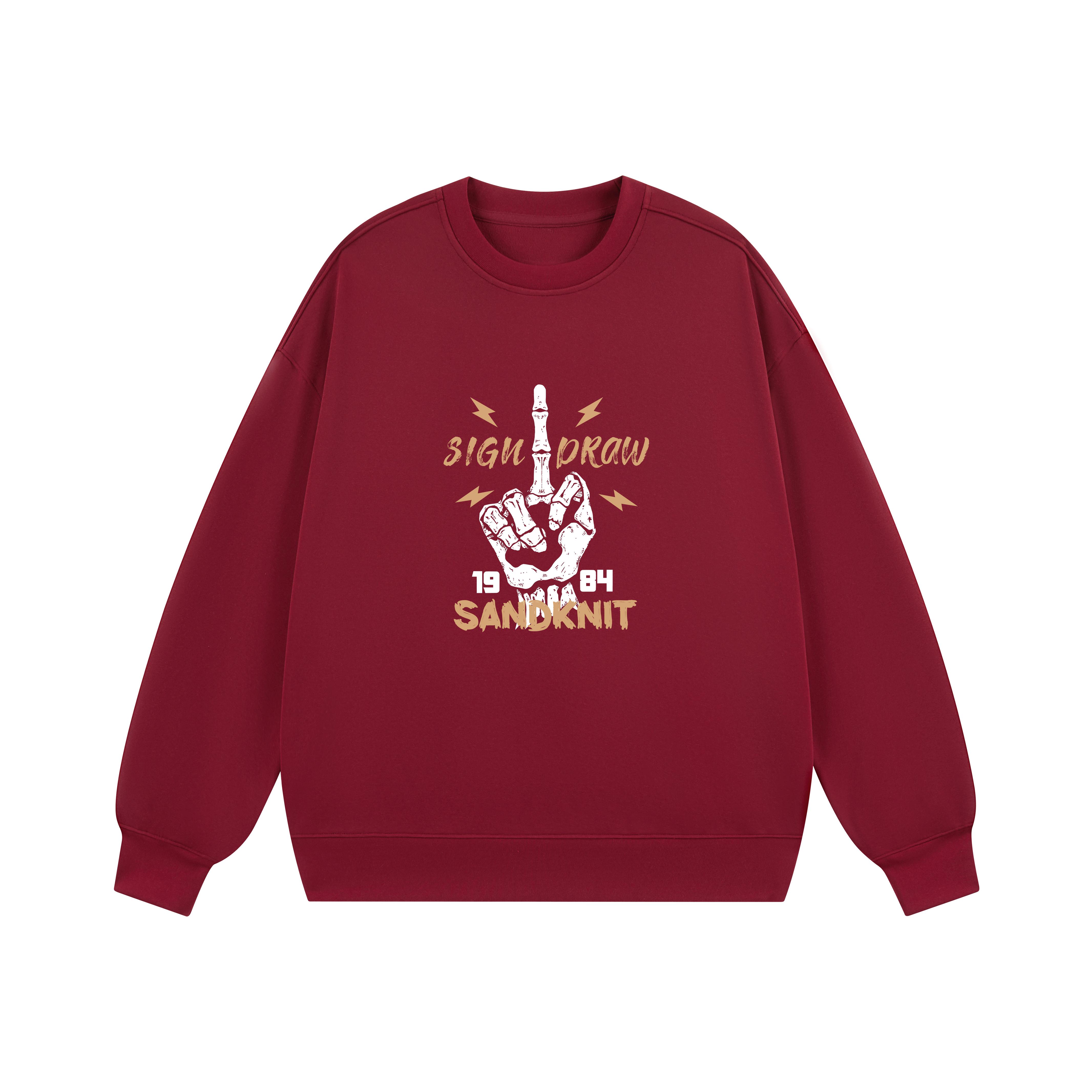 SandKnit Skull Finger Lightning Logo Oversized Pullover Sweatshirt Unisex YX-1818-YH778