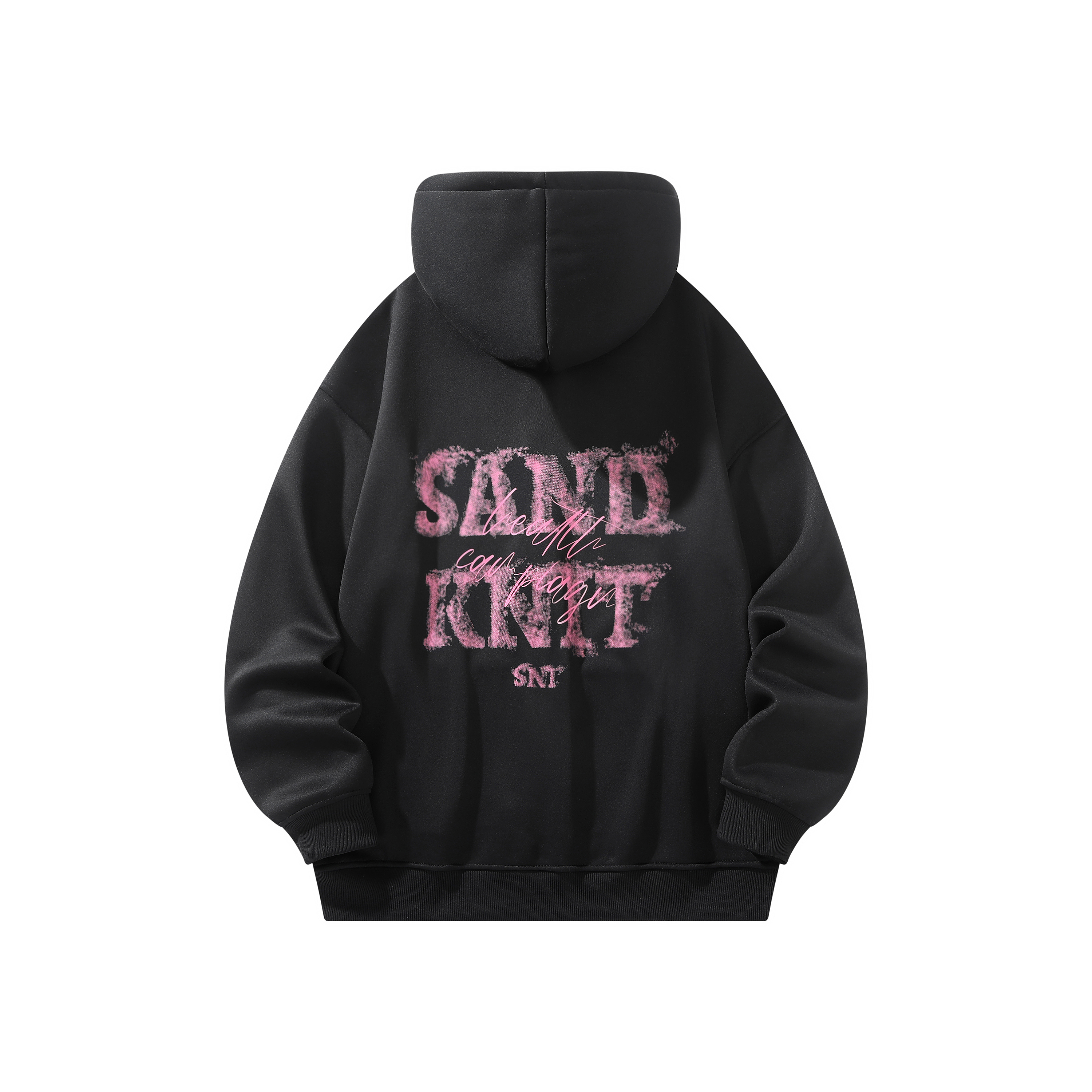 SandKnit Smoke Letter Logo Oversized Hoodie Zip-Up Unisex Casual Streetwear. YX-1820-YH717