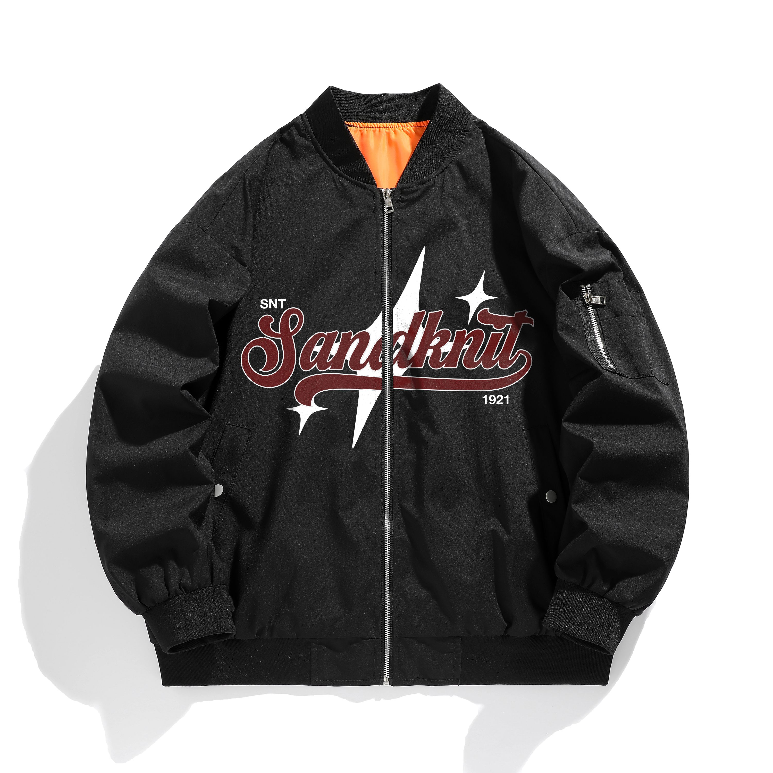 SandKnit Star Logo Print Zip-Up Casual Baseball Jacket - Unisex High Street Style YX-99180-YH840
