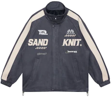 SandKnit Suede Retro Racing Logo Jacket Unisex Loose-fit High Collar Top YX-233456 SandKnit Suede Retro Racing Logo Jacket Unisex Loose-fit High Collar Top YX-233456