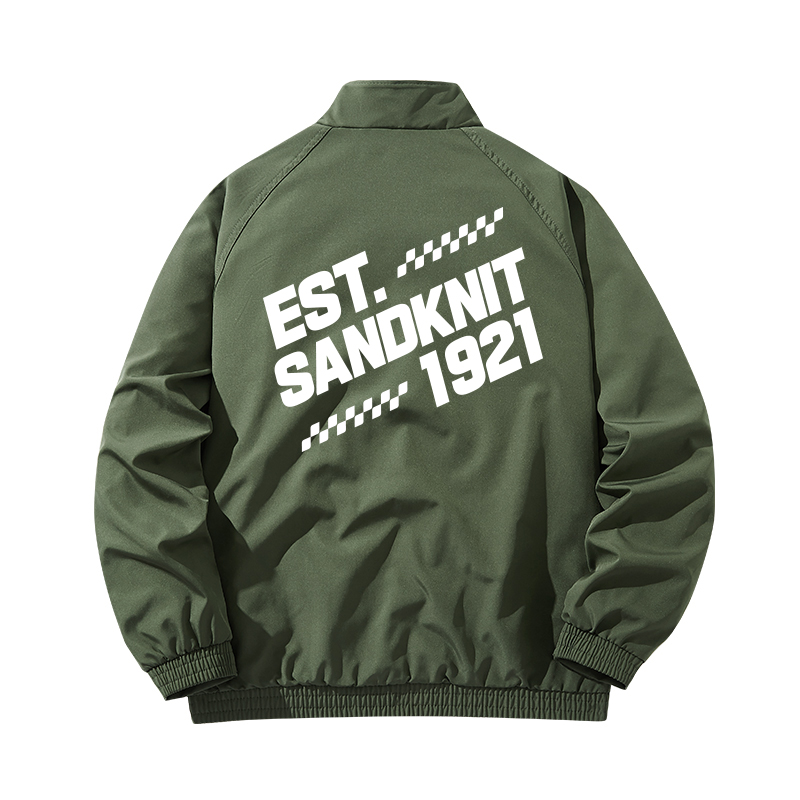 SandKnit Unisex Relaxed Fit Letter Print Long Sleeve Stand Collar Jacket YX-8916YH574