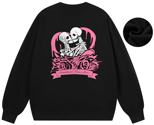SandKnit 男女玫瑰心骷髅图案宽松版抓绒圆领卫衣 WW034333 Buy SandKnit 男女玫瑰心骷髅图案宽松版抓绒圆领卫衣 WW034333