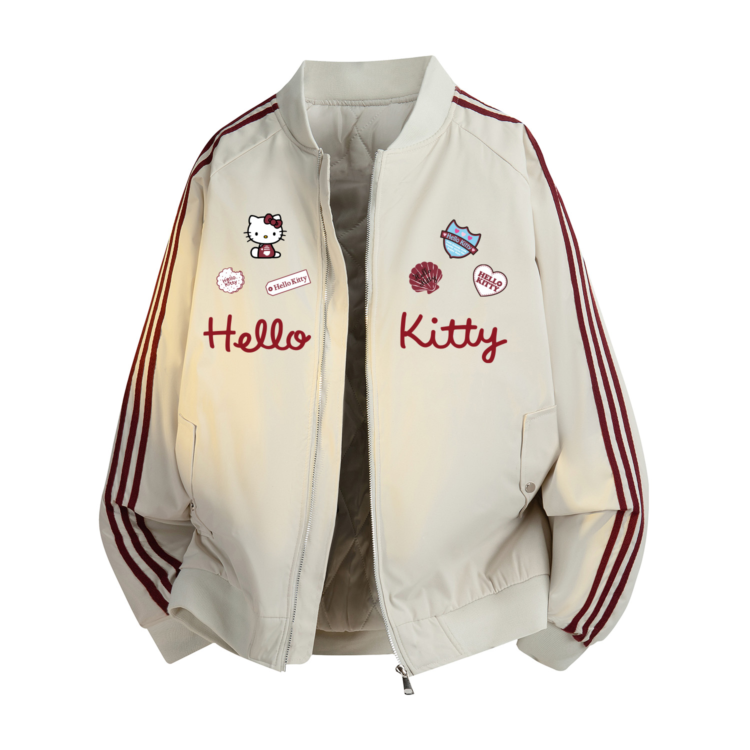 Sanrio x Hello Kitty SS25 Retro Stripe Zip Jacket Cute Casual Unisex Baseball Style JL-BL8951C