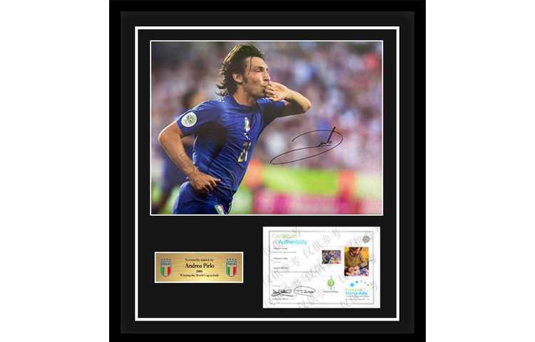 Sanwei Andrea Pirlo Signed Photo with COA - 2006 Italy World Cup Champion Framed. SW24Q2517