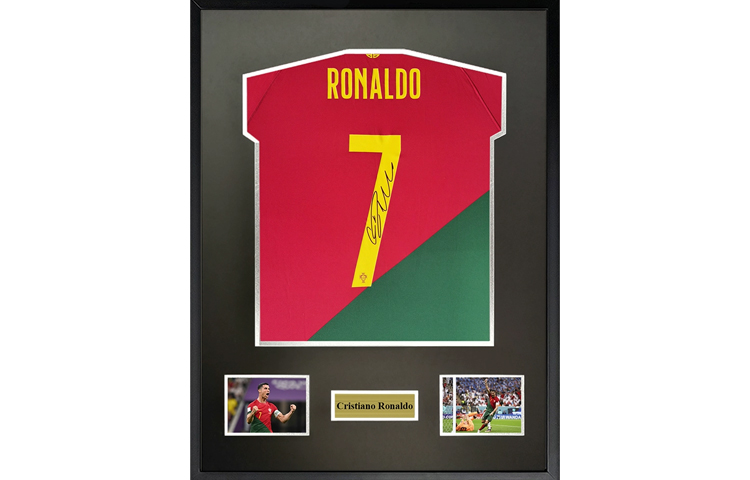Sanwei Cristiano Ronaldo Signed Portugal Jersey 2022 World Cup Fan Version Framed with COA SW23Q4033