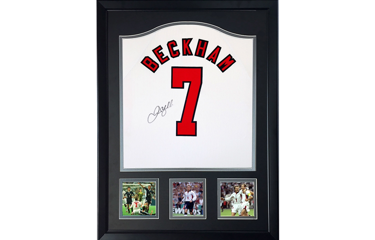 Sanwei David Beckham Signed 1998 England World Cup Jersey Framed with Certificate SW24Q1602