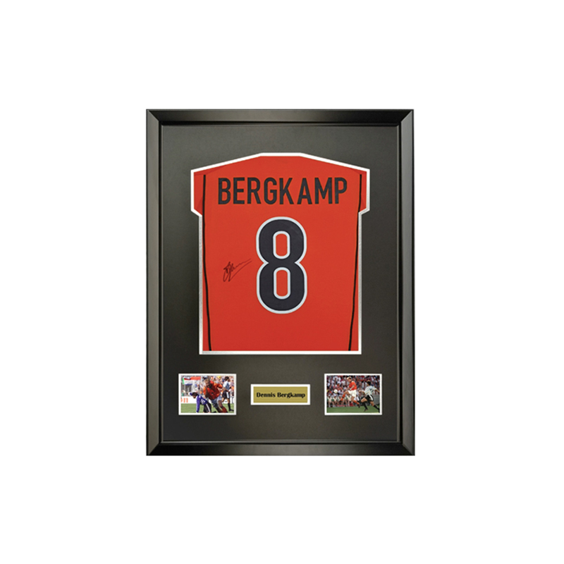 Sanwei Dennis Bergkamp Signed Netherlands 1998 World Cup Jersey with SA Cert Framed 6789400