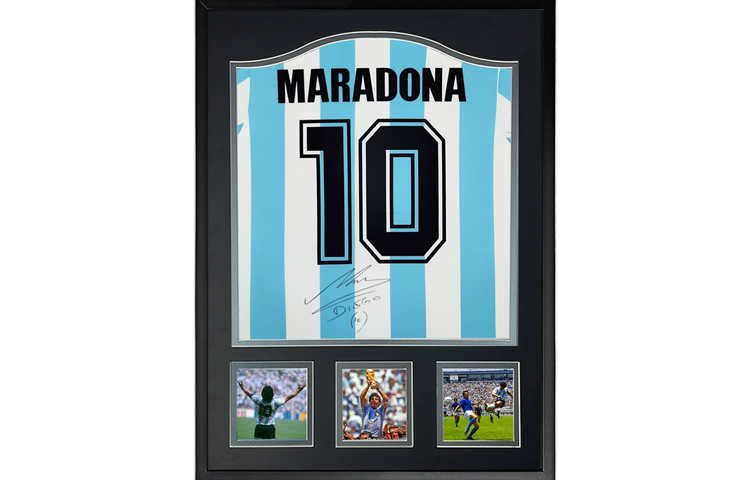 Sanwei Diego Maradona Signed 1986 Argentina World Cup Jersey Framed with COA. SW24Q2117
