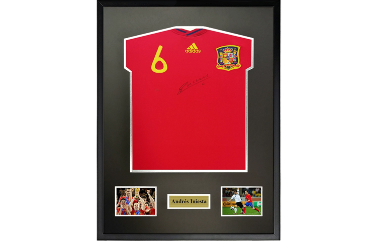Sanwei Iniesta Signed Spain Jersey 2010 World Cup Framed with SA COA SW24Q2010