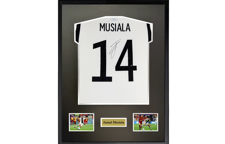 Buy Sanwei Jamal Musiala Signed Germany 2022 World Cup Jersey w/ SA Certificate Framed SW24Q2500
