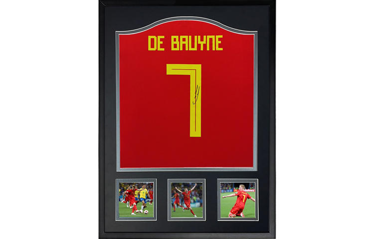 Sanwei Kevin De Bruyne Signed Belgium Jersey 2018 World Cup Framed with SA Certificate. SW24Q2505
