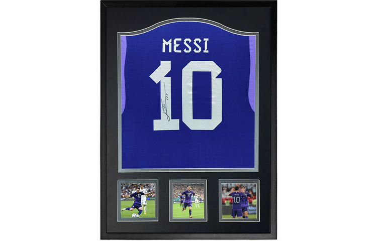 Sanwei Lionel Messi Signed 2022 Argentina Away Jersey Framed with SA Certificate SW24Q1187