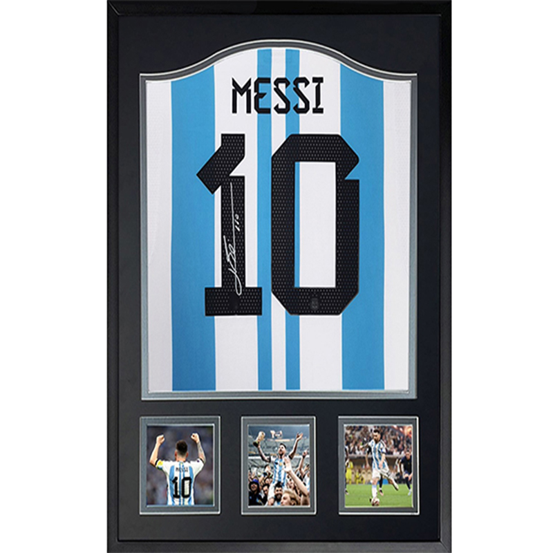 Sanwei Lionel Messi Signed Argentina Jersey 2022 World Cup Champions Framed w/ COA SW22Q1007