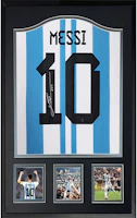 Sanwei Lionel Messi Signed Argentina Jersey 2022 World Cup Champions Framed w/ COA SW22Q1007 Sanwei Lionel Messi Signed Argentina Jersey 2022 World Cup Champions Framed w/ COA SW22Q1007