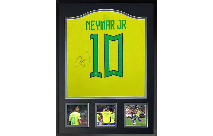 Sanwei Neymar Signed Brazil World Cup Jersey with SA Certificate Framed SW23Q4106