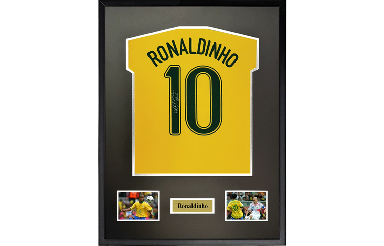 Sanwei Ronaldinho Signed Brazil Jersey 2006 World Cup with SA Certificate Framed. SW24Q2027