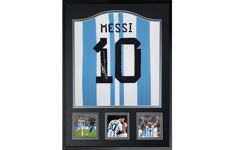 Sanwei ThreeW Lionel Messi Signed Jersey 2022 Argentina World Cup Champs Framed w/ COA 7312622