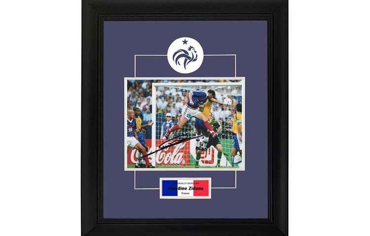 Sanwei Zinedine Zidane Signed Photo 1998 World Cup France Header Framed w/ SA Cert. SW24Q1408