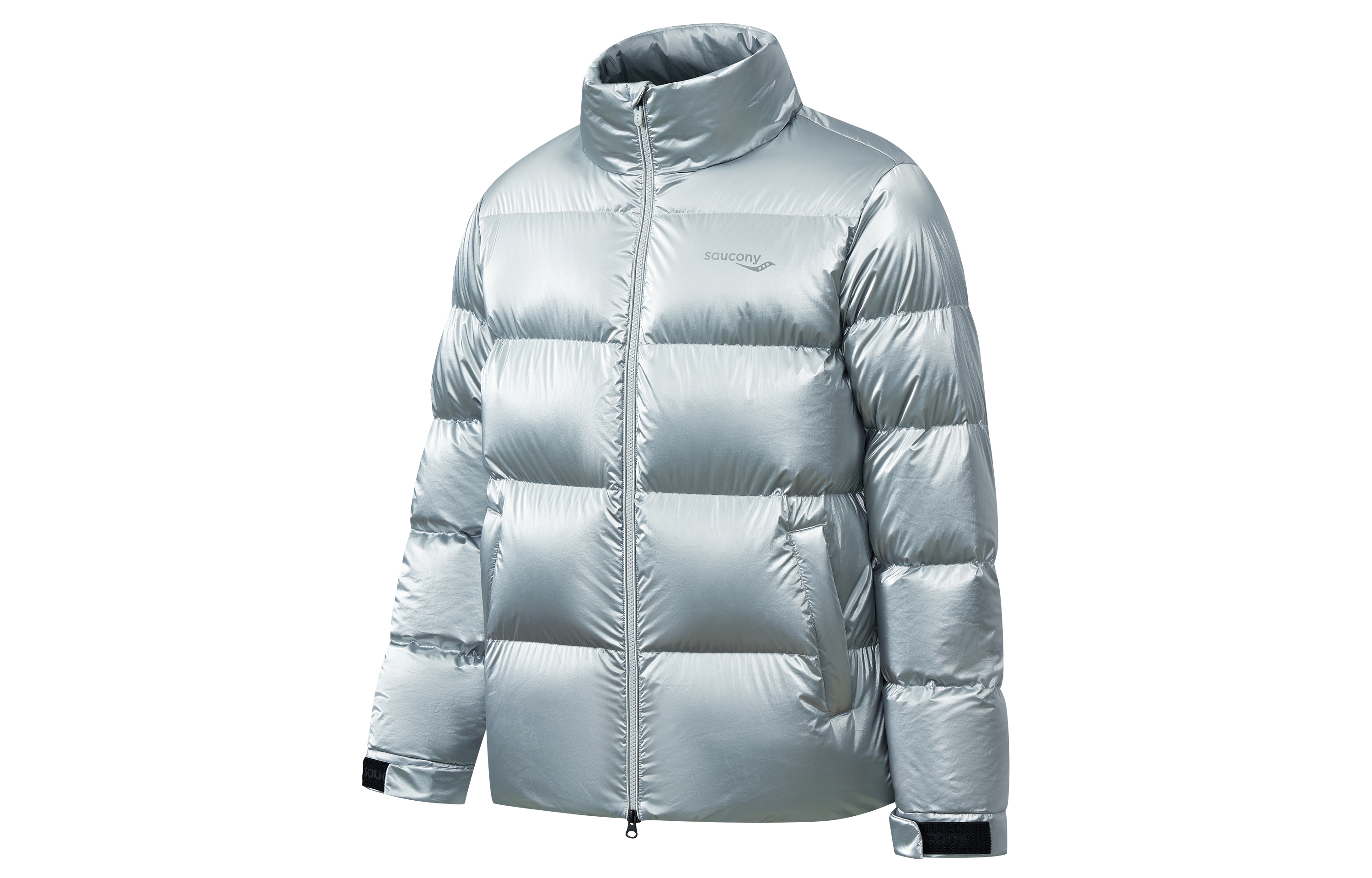 Saucony  Silver Puffer Down Jacket with Stand Collar. SC2220002C-MT01