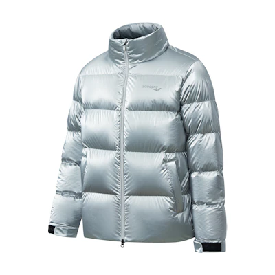 Saucony Silver Puffer Down Jacket with Stand Collar. SC2220002C-MT01