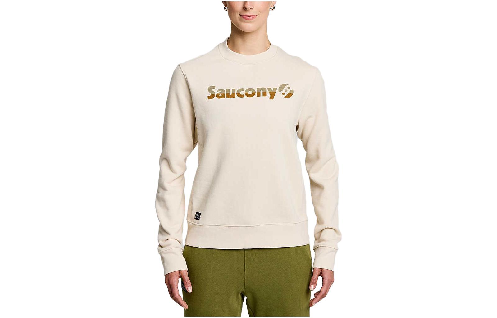 Saucony Logo Print Crewneck Pullover Sweatshirt Unisex - Cream White SAU800048-LIA3