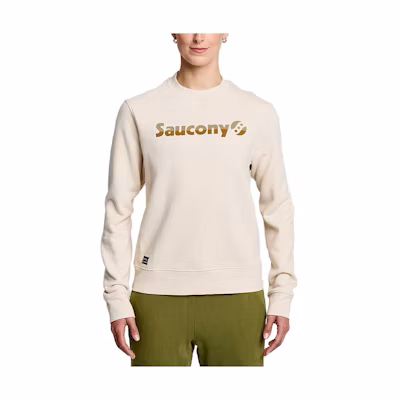 Saucony Logo Print Crewneck Pullover Sweatshirt Unisex - Cream White SAU800048-LIA3