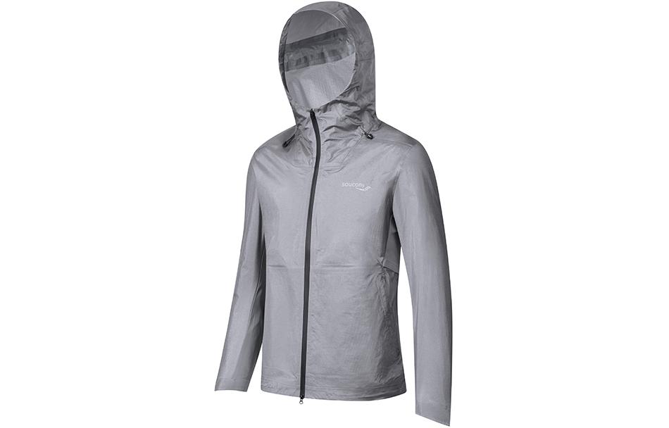 Saucony Logo Print Water-Resistant Hooded Woven Jacket Light Grey SC2249008C-MT06