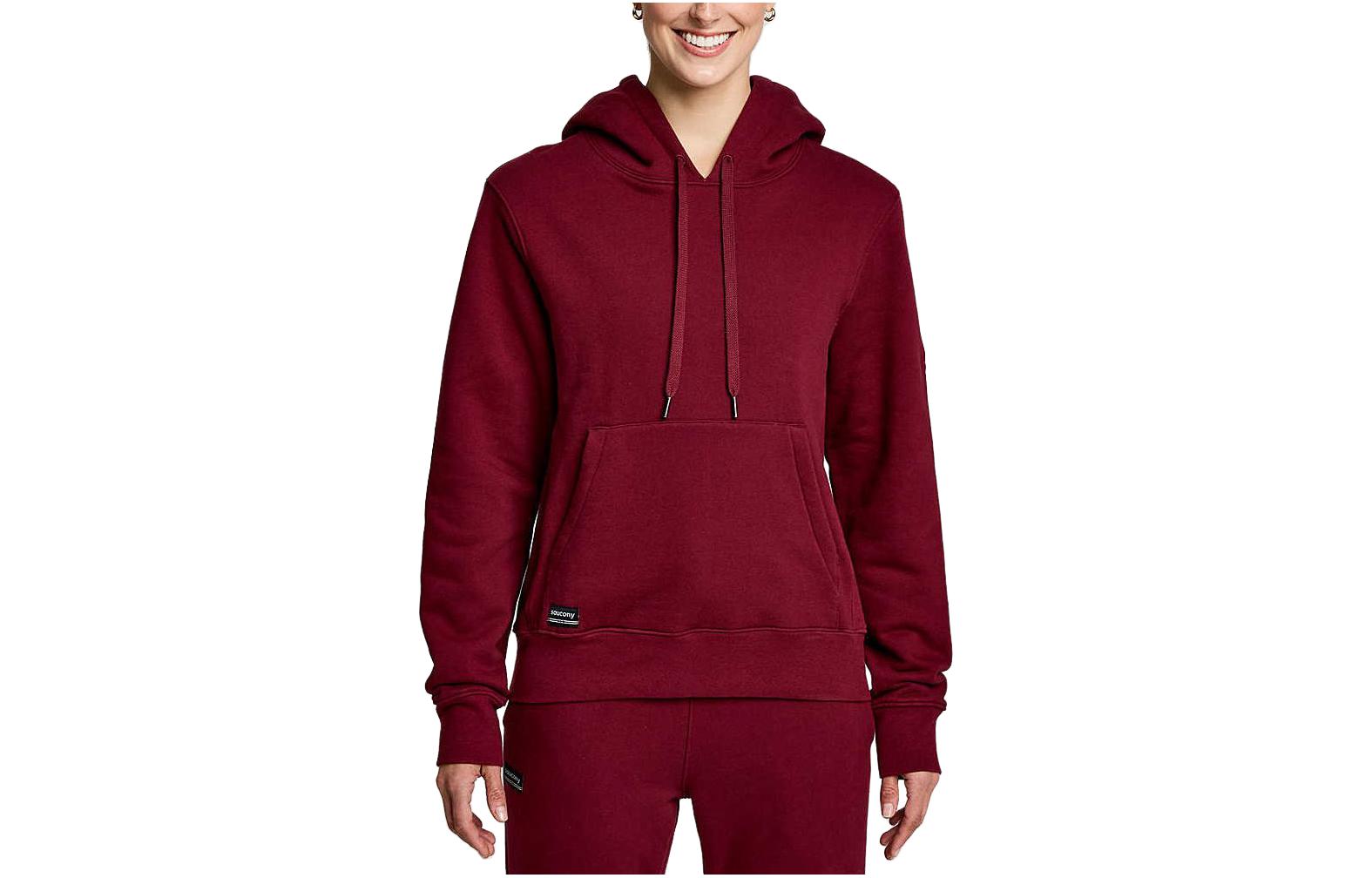 Saucony Recovery Hoodie Unisex Red Pullover with Pocket and Solid Print SAU800047-SUA3