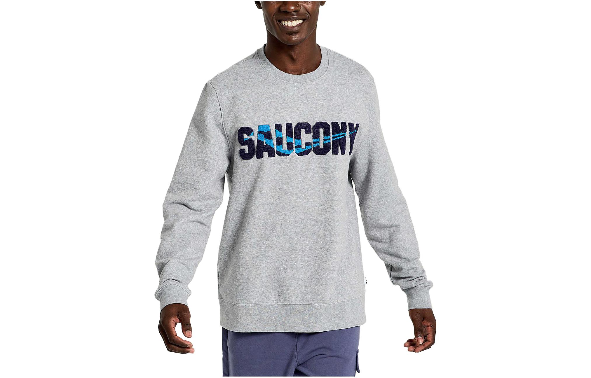 Saucony Rested Crewneck Letter Print Long Sleeve Sweatshirt Gray SAM800293-LGHS3