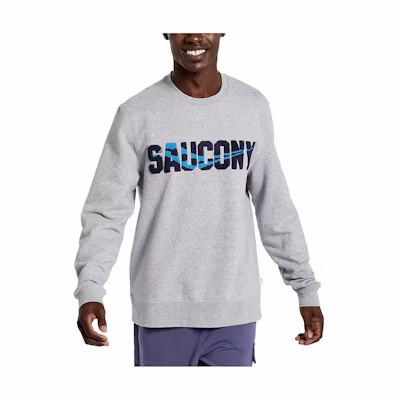 Saucony Rested Crewneck Letter Print Long Sleeve Sweatshirt Gray SAM800293-LGHS3