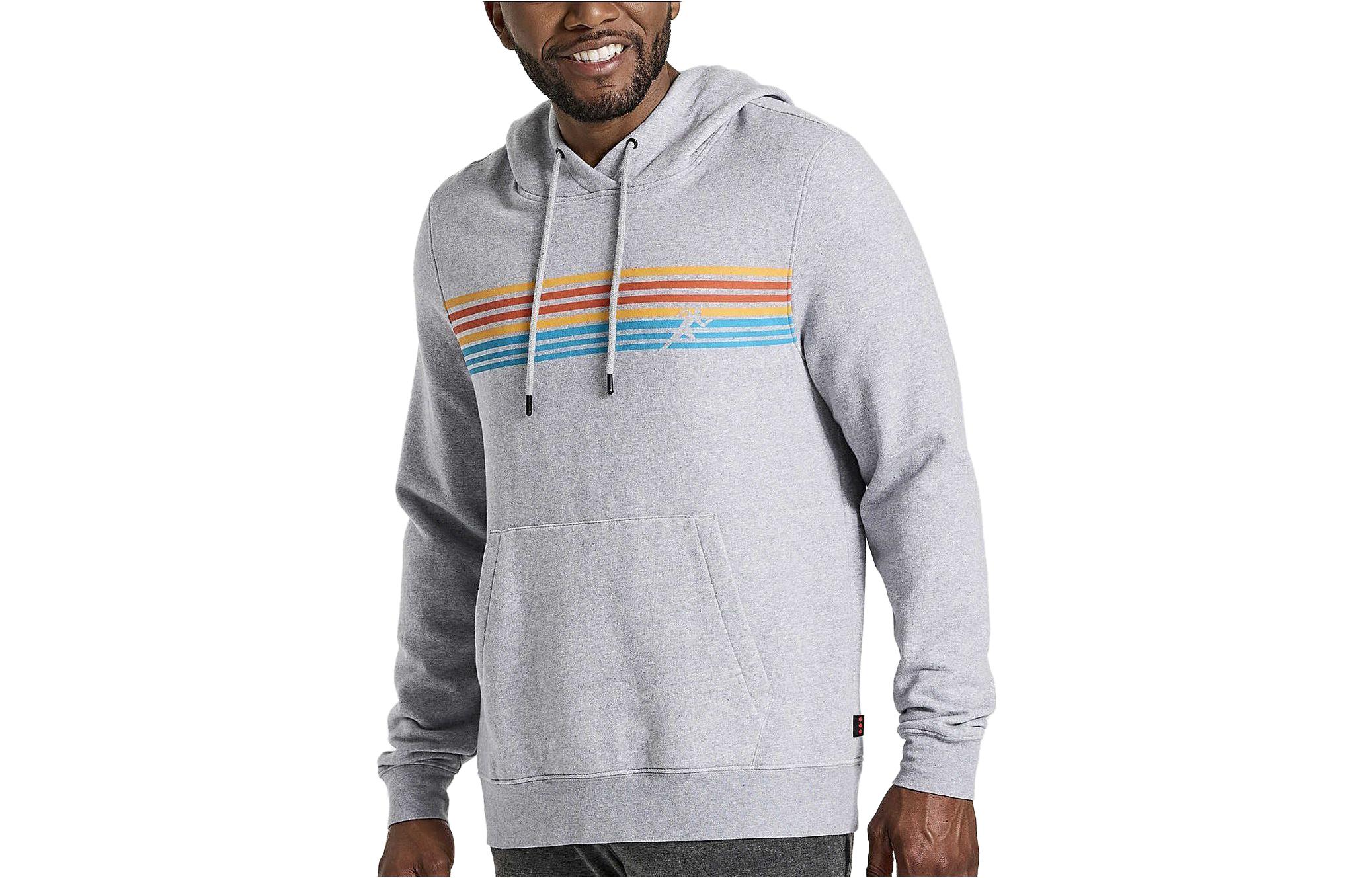 Saucony Rested Hoodie Graphic Striped Print Pullover for Men in Light Gray SAM800292-LGHA2