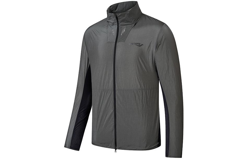 Saucony Retro Running Jacket UV50+ Breathable Silver Black Sportswear SC2249037C-MT04