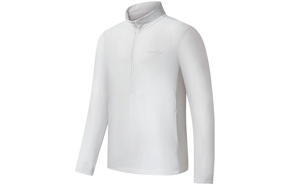 Saucony Solid Half-Zip Pullover Woven Jacket White Grey SC2230144A-GR04