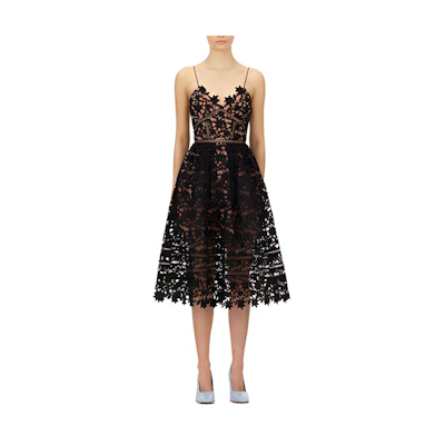 Self-Portrait Black Lace Cutout Cami Midi Dress AW20-128 BLACK