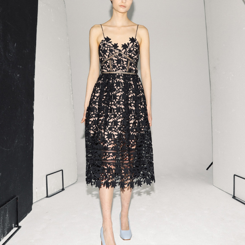 Self-Portrait Black Lace Cutout Cami Midi Dress AW20-128 BLACK 圖 3