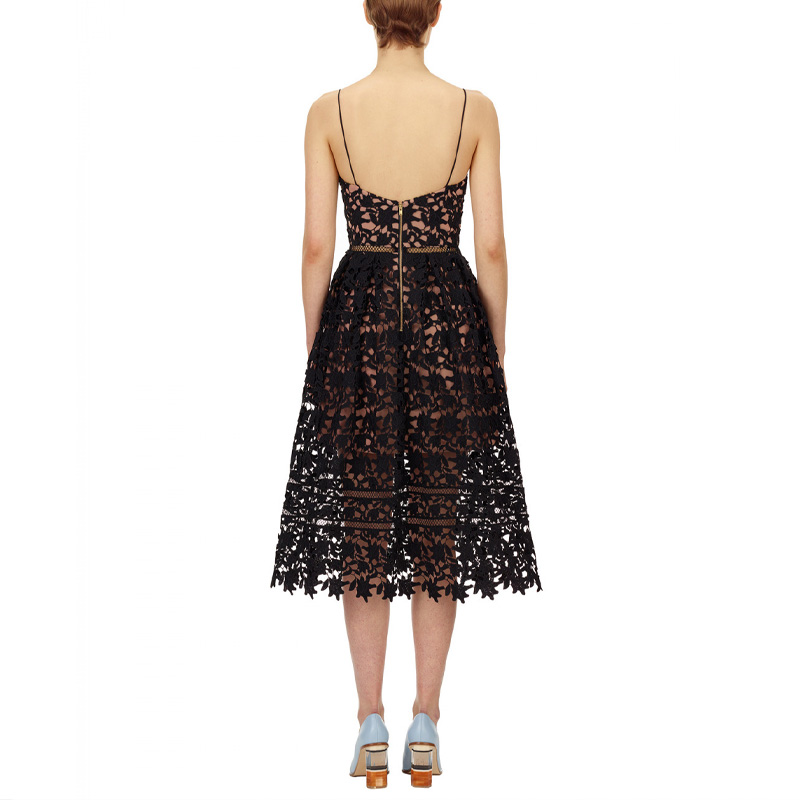 Self-Portrait Black Lace Cutout Cami Midi Dress AW20-128 BLACK 圖 4
