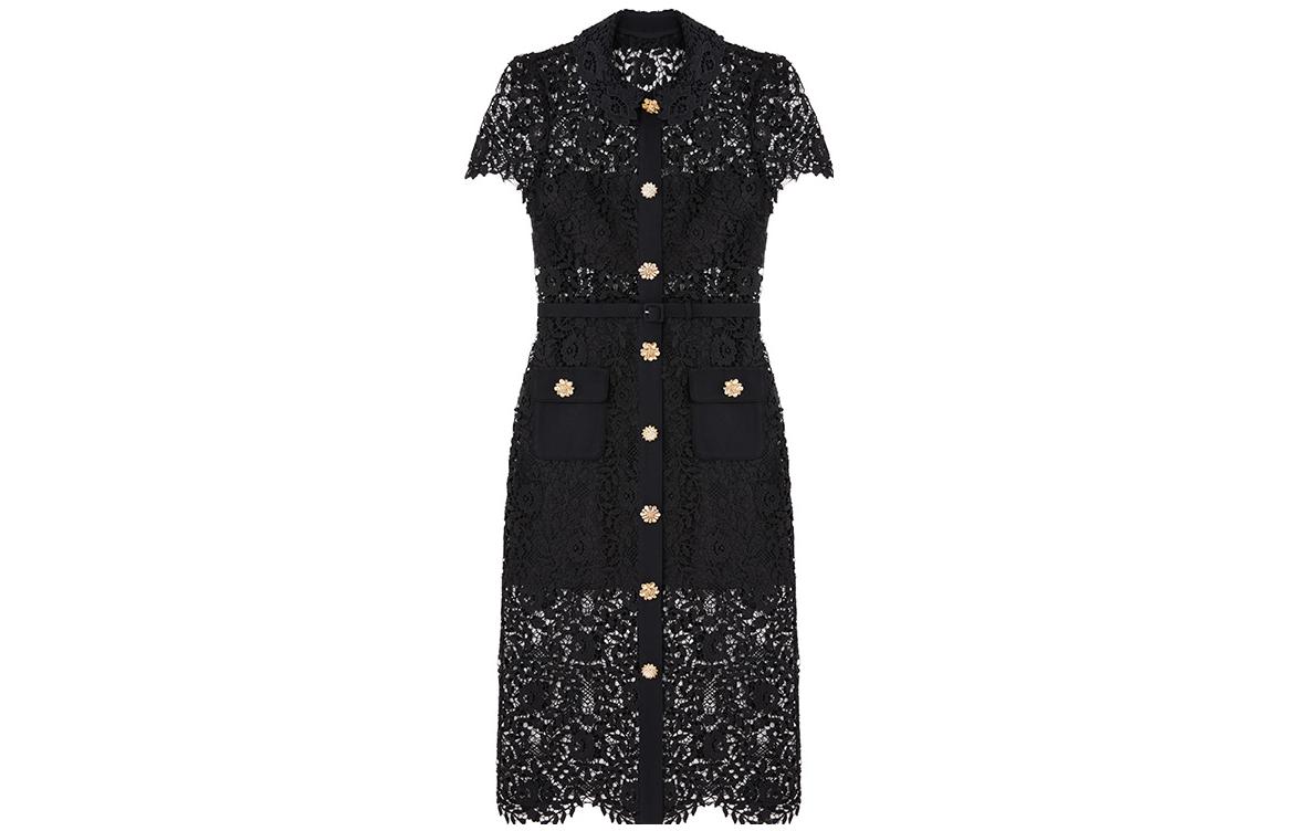 Self-Portrait Black Lace Midi Dress with Doll Collar and Cinched Waist. SWF342Y19200 圖 4