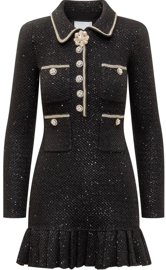 self-portrait-black-long-sleeve-elegant-dress-with-rhinestone-button-detail-aw-23135-sbblack